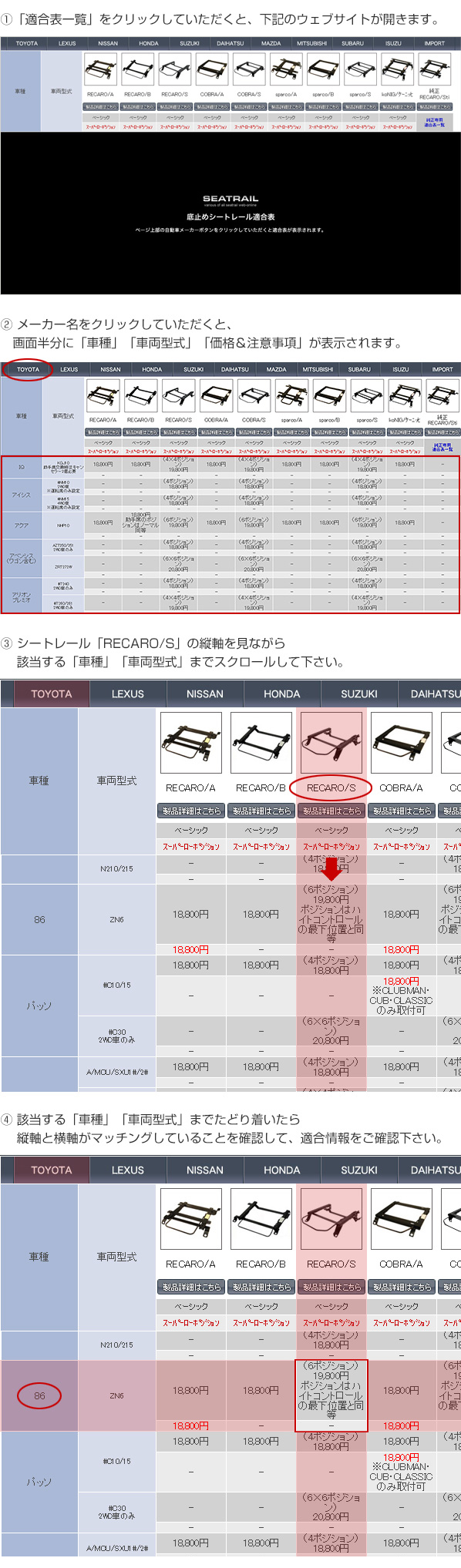 シートレール適合表